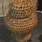 Round Brown Wicker Storage Basket Weave Woven Pattern with Handle, 1 Pack — photo 1