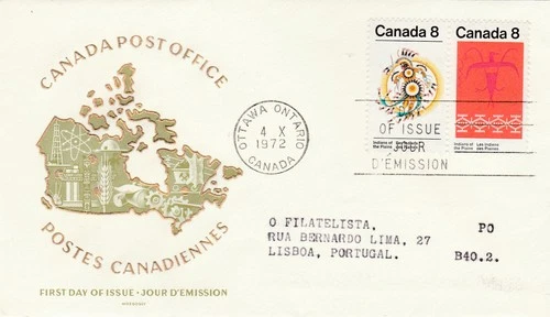 Canada to Portugal 8c x2 First Nations REPLACEMENT FIRST DAY COVER 1972