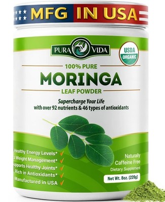 PURA VIDA MORINGA Organic Moringa Powder, Premium 100% Leaf Powder Single Ori...