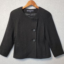 AK Anne Klein Black Wool Blend Tweed Blazer Jacket Button Front Women's Sz 4