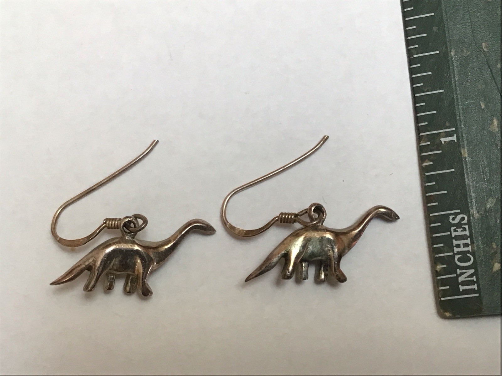 Silver Brontosaurus  Dinosaur Dangle Earrings - image 1