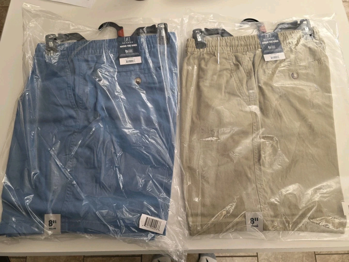 4 Total- George Above The Knee Pull On Shorts 8” Inseam 2-Khaki & 2-Blue MED