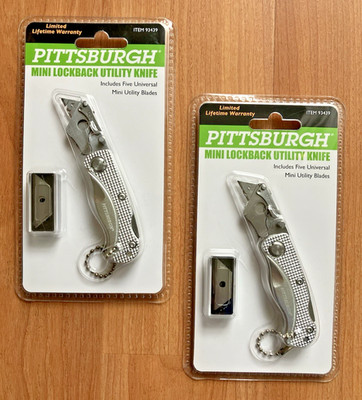 Two Mini Folding Lock-Back Utility Knives (SILVER) Extra 5 Blades, Key Chain ...