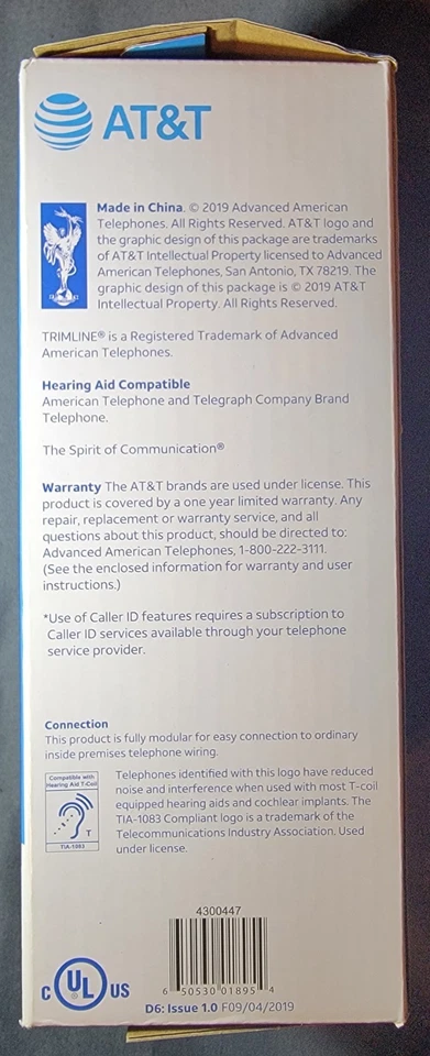 Teléfono con cable AT&T TR1909 Trimline con identificador de llamadas blanco nuevo sellado en caja Foto 4 de 4