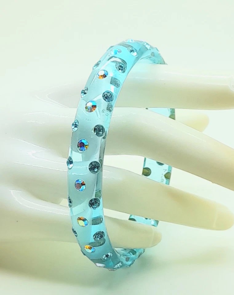 Pulseras brazalete moda pedrería azul transparente redondo plástico azul y ab Foto 2 de 4
