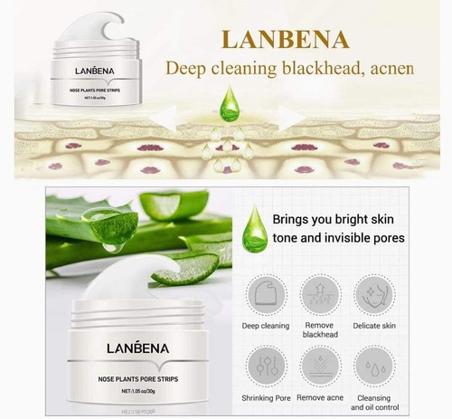Lanbena Rimozione Punti Neri Viso Maschera Strisce Crema Naso Epilazione - - Foto 3 di 6