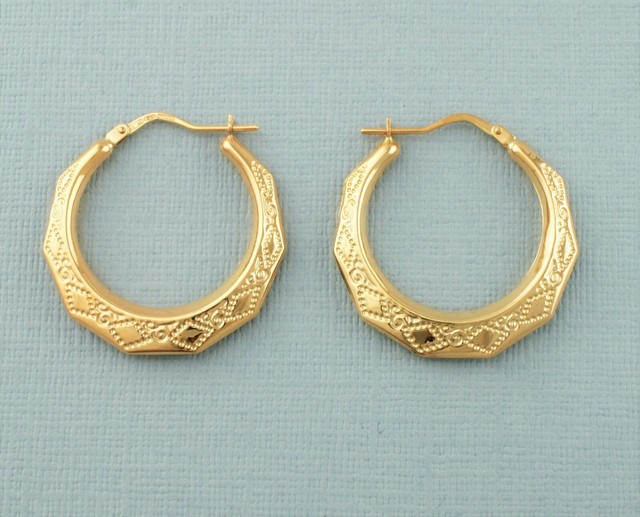 9ct Gold Round Victorian Style Creole Hoop Earrings New eBay