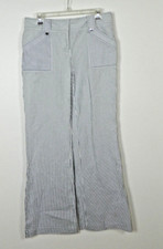 Tory Burch Pants Size 8 Blue White Striped Seersucker Flare Leg
