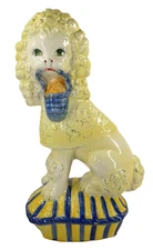 VTG Italian Mid-century Yellow & Blue 14.5" Poodle Dog Figure