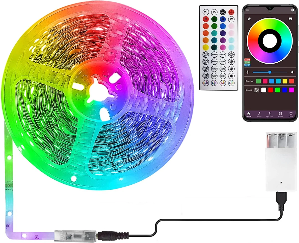 32.8Ft Battery Powered Led Strip Lights, USB Led Light Strip with Music  Sync App