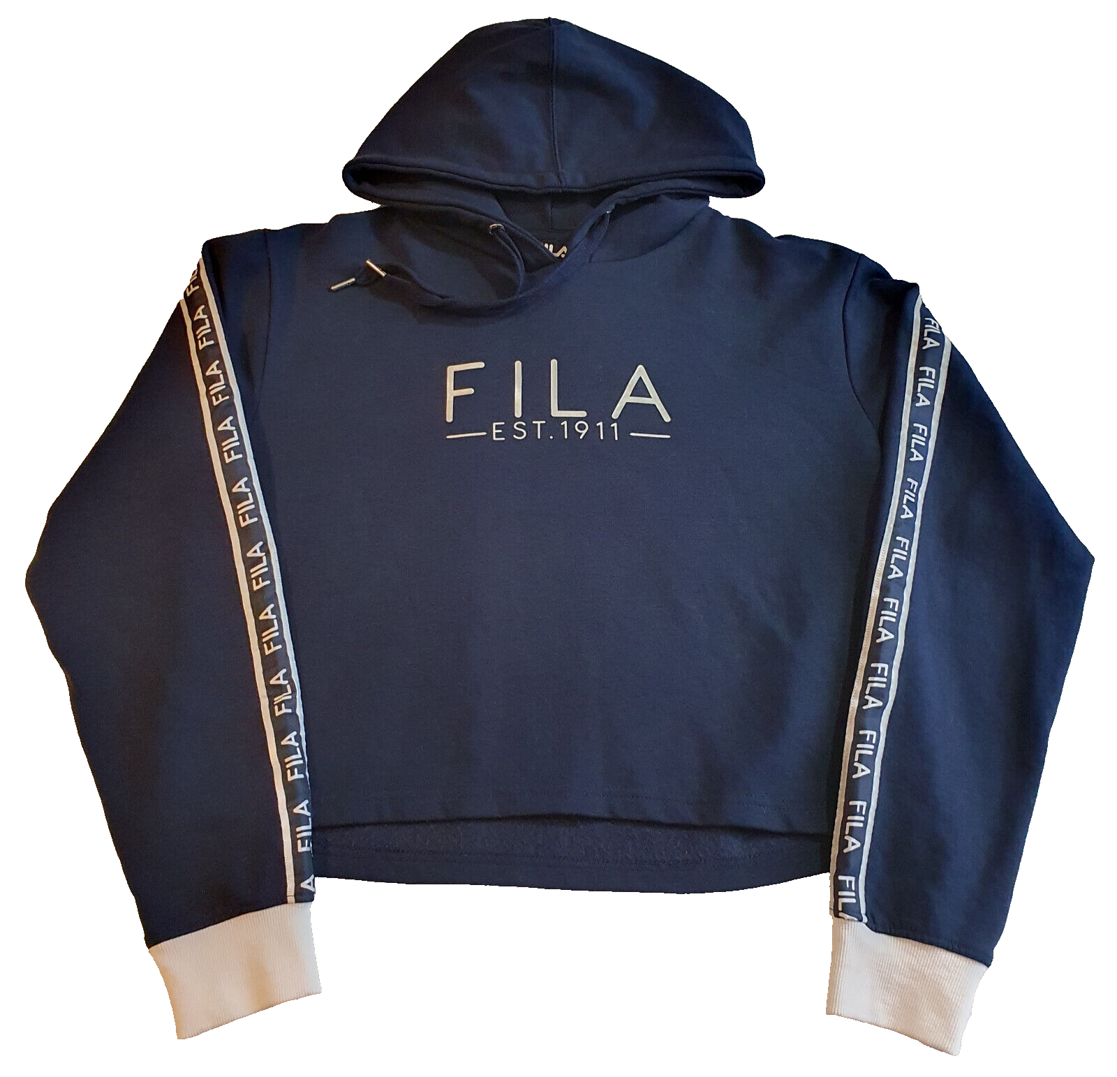 Felpa con cappuccio FILA donna crop top taglia L blu casual palestra allenamento top