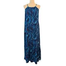 Michael Michael Kors Womens Sz M Blue Tie Dye Halter Keyhole Maxi Summer Dress