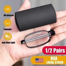 2   Folding Anti-Blue Light Reading Glasses Metal Compact Portable W/ Case Set
