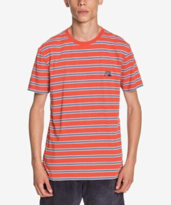 MSRP $35 Quiksilver Red & Blue Stripe Logo Crewneck Tee Size XXL