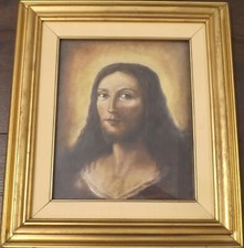 Dipinto firmato volto di Gesù, firmato, in bella cornice seconda metà '900