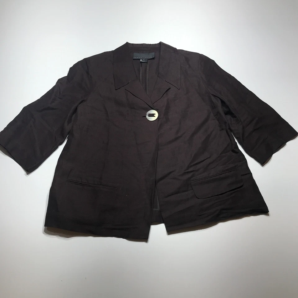 Chaqueta Blazer Yansi Fugel Mujer Pequeña Marrón Manga Corta con Botón Gran Tamaño Foto 2 de 4