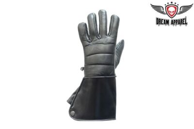 New Black Full Finger Lined Gauntlets Leather Gloves Motorcycle Biker Riding