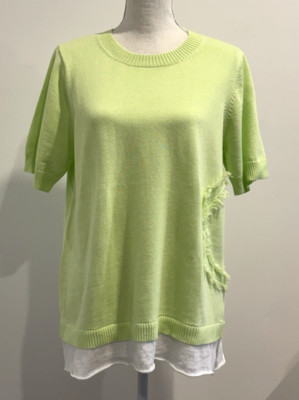 Lisa Todd Green Cotton Sweater Tunic Top Layered Hem Short Sleeve New XL