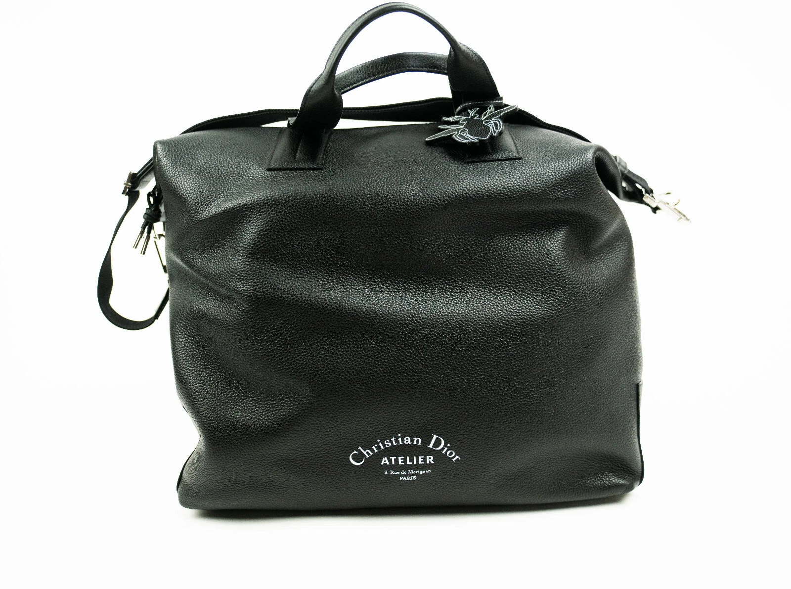 Sac cabas Christian Dior Homme Atelier Abeille cuir grainé noir messager