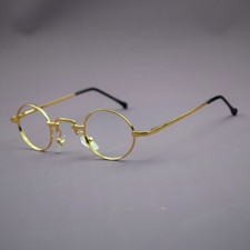 Vintage 37mm Small Oval Round Eyeglass Frames Spring Hinges Glasses Clear Lenses