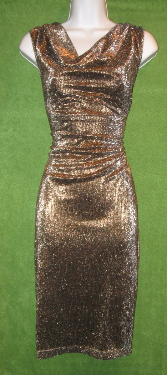 connected apparel gold dress Chi Chi London Women's Long Sleeve Glitter Plisse Wrap Midi Dress in Gold main image 0