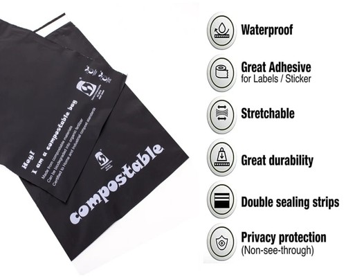 100% Eco-Friendly Black Biodegradable Mailing Bags Compostable Self-Seal Envelop - Picture 5 of 24