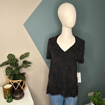 Treasure & Bond Black V-Neck Tee Distressed Vintage Soft Casual NWT Flawed Small