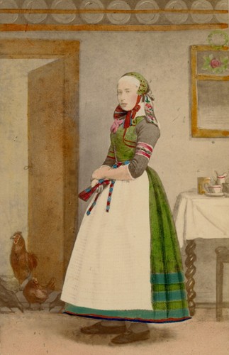 Denmark Traditional Dress Antique Hand Colored CDV Photograph Hansen & Schou - Picture 2 of 3