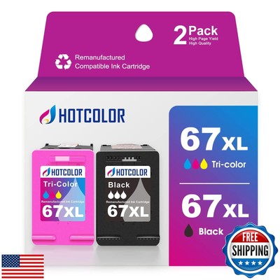 HOTCOLOR 67XL Printer Ink Replacement for HP 67 Ink Cartridges Black/Color Co
