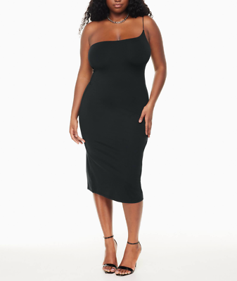 aritzia black strapless dress Contour Women's One Shoulder Double-layer Midi Sz XL 207 shaping fit Color:Heather Polyamide short dress with