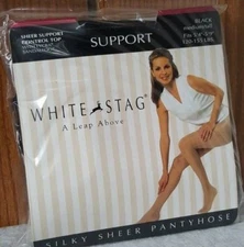 2 White Stag Sheer Support Control Top Pantyhose - M/T - Black