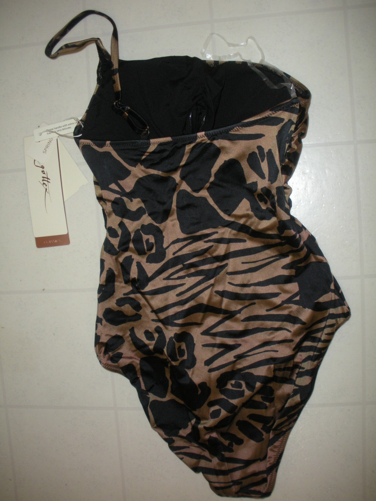 GOTTEX 2024 Brown & Black Jaguar  1 Pc One Shoulder Style Swimsuit Sz 12 NWT