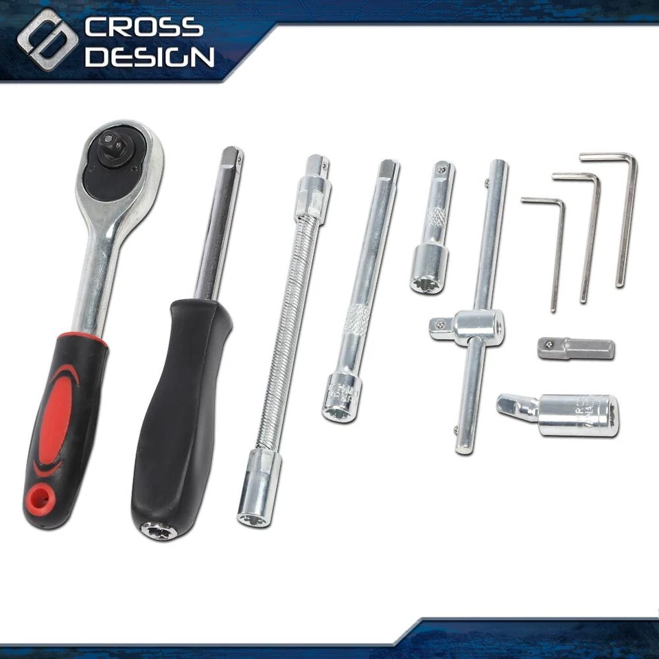 46Pcs Auto Car Repair Tool 1/4" Ratchet Wrench Combination Socket Tool Kit w/Box - Image 4 of 4