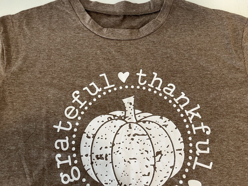 Braunes kurzärmliges Damen-T-Shirt Pumpkin Grateful Thankful Blessed Größe Large - Bild 4 von 11