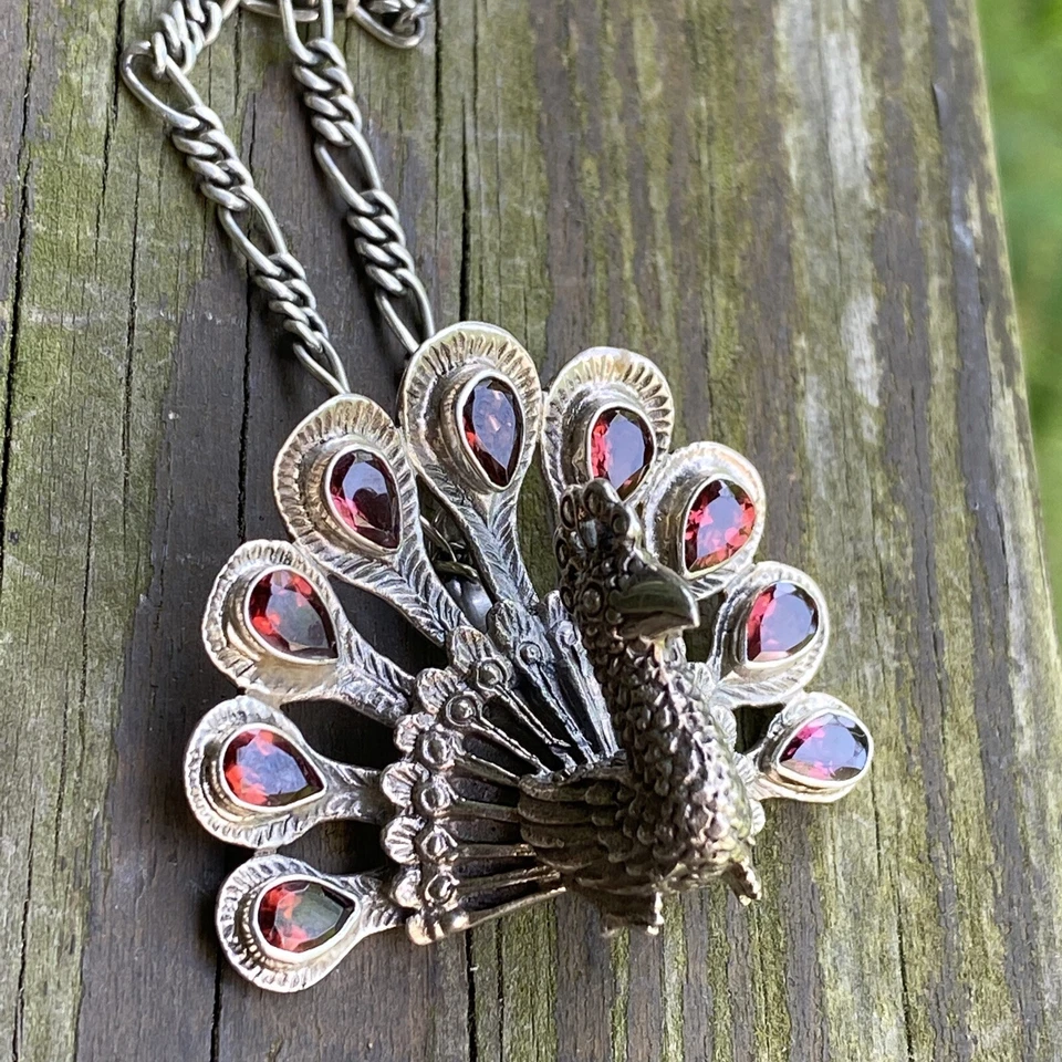 "Collar de cadena de plata 925 y Figaro de 20"" plumas de amatista púrpura pavo real de colección A" Foto 3 de 4