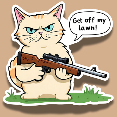 Get Off My Lawn Cat Funny 3'' Vinyl Sticker