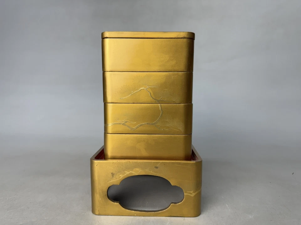 MUÑECA HINA Y8932 Festival de Muñecas Laca Dorada Caja Multinivel Japón Antigua Foto 4 de 4