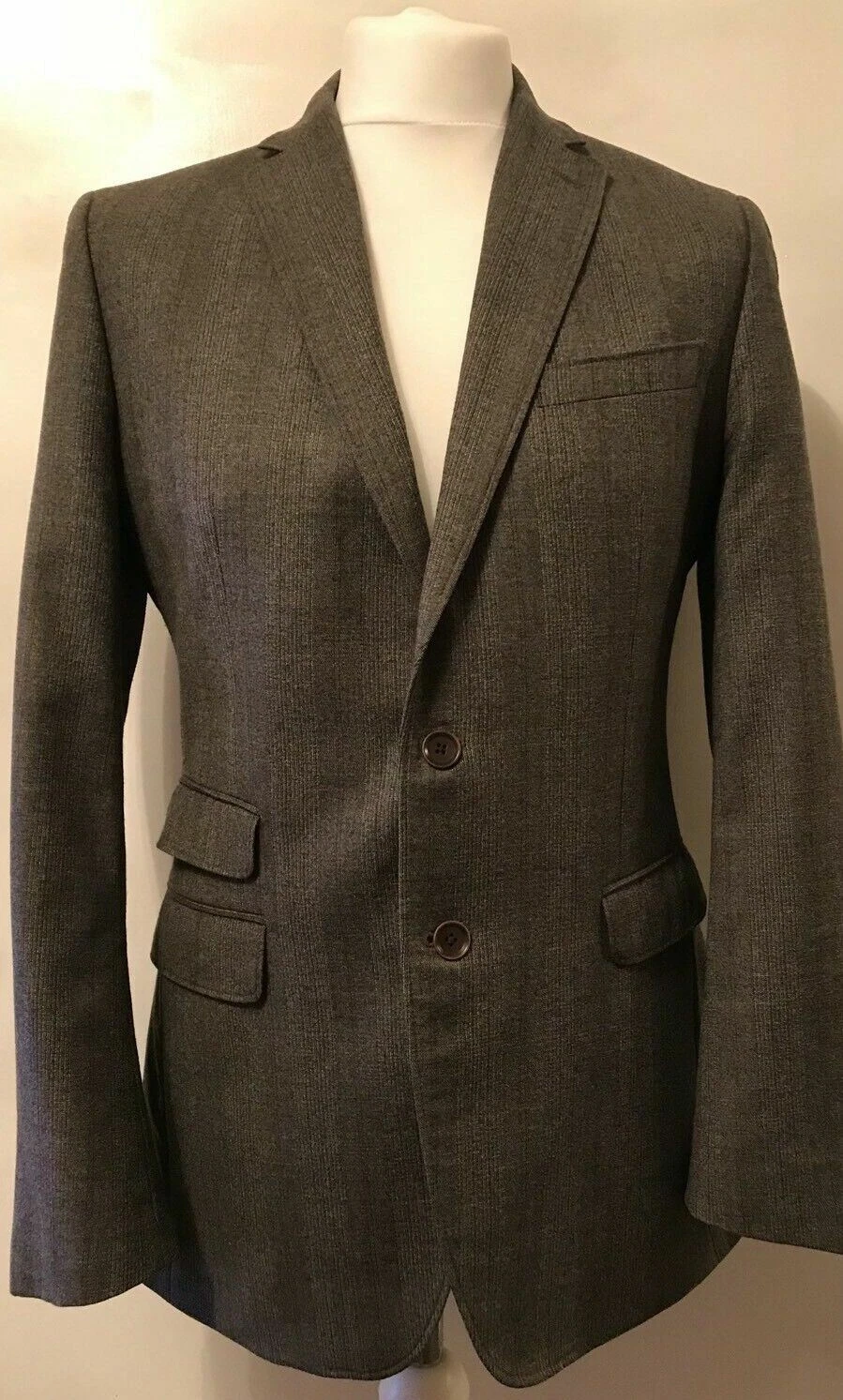 MENS BROWN PLAID FITTED BANANA REPUBLIC BLAZER WITH RED COLLAR DETAIL SIZE: 38R