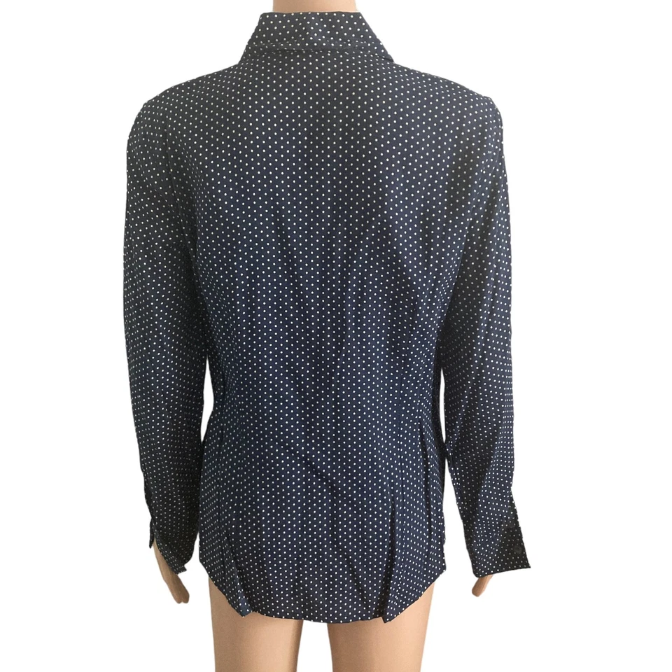 Camisa Van Heusen Mujer Mediana Negra Blanca Pequeña Lunares Botón Delantero Clásica Foto 2 de 4