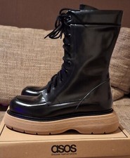 ASOS Stiefel Boots Plateau Schnürung Schwarz Creme Gr. 40 NEU 
