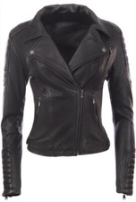 Aviatrix Leather Fitted Biker Jacket Black In Womans Size 2xl Brand New
