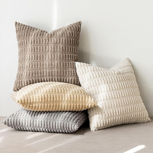 Pack of 4 Neutral Decorative Throw Pillow Covers 18X18 Inch for Couch Sofa Livin - Picture 3 of 12