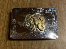 Horse Head Western Horseshoe Two Tone Vintage Belt Buckle 3 1/4"x2 1/4"