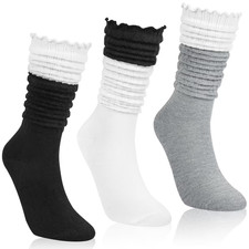 Women's Knee High Socks 3 Pairs Casual Knit Stacked   Multi-Colour