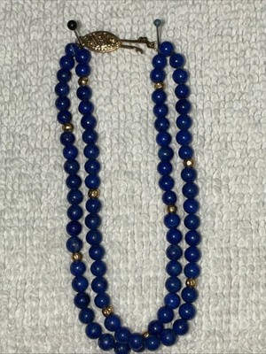 Lapis Lazuli And Gold Beaded Bracelet. 14k Gold Latch. 7 1/4 Inches Long