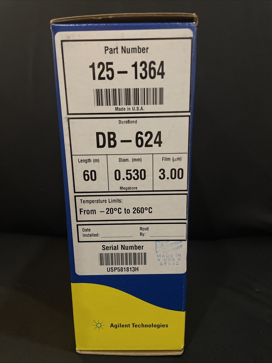 Agilent 125-1364 J&W DB-624 GC Column, 60 m, 0.53 mm, 3.00 µm, 7