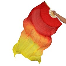 Silk Belly Dance Fan Veils 150x90 cm Right Hand, Red, Orange, Yellow