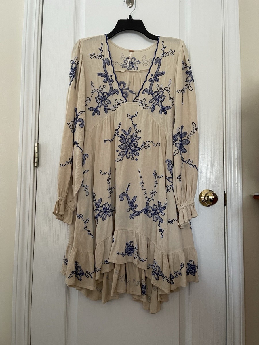 Free People Estella Embroidered Flowy Floral Peasant Bohemian Mini Dress:  Small | eBay