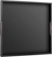 Joy&Grace Large Square Ottoman Tray for Living Room and 20 x 20 x 2, Black 