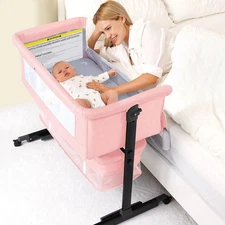 3-in-1 Baby Bassinet Bedside Sleeper, Portable Foldable Crib w/ Mattress